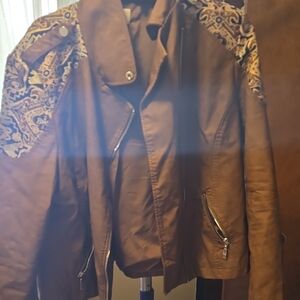 Chico's Brown Utility Jacket with Patterned Shoulders
